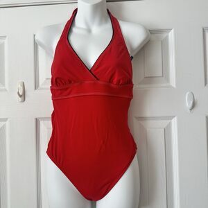 Vintage Anne Cole Collection Red Swimsuit One Piece Sailor Size 10 White Stitch